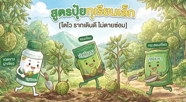 3 สูตรลับ สูตรปุ๋ยทุเรียนเล็ก ให้โตไว รากเดินดี ไม่ตายซ่อม